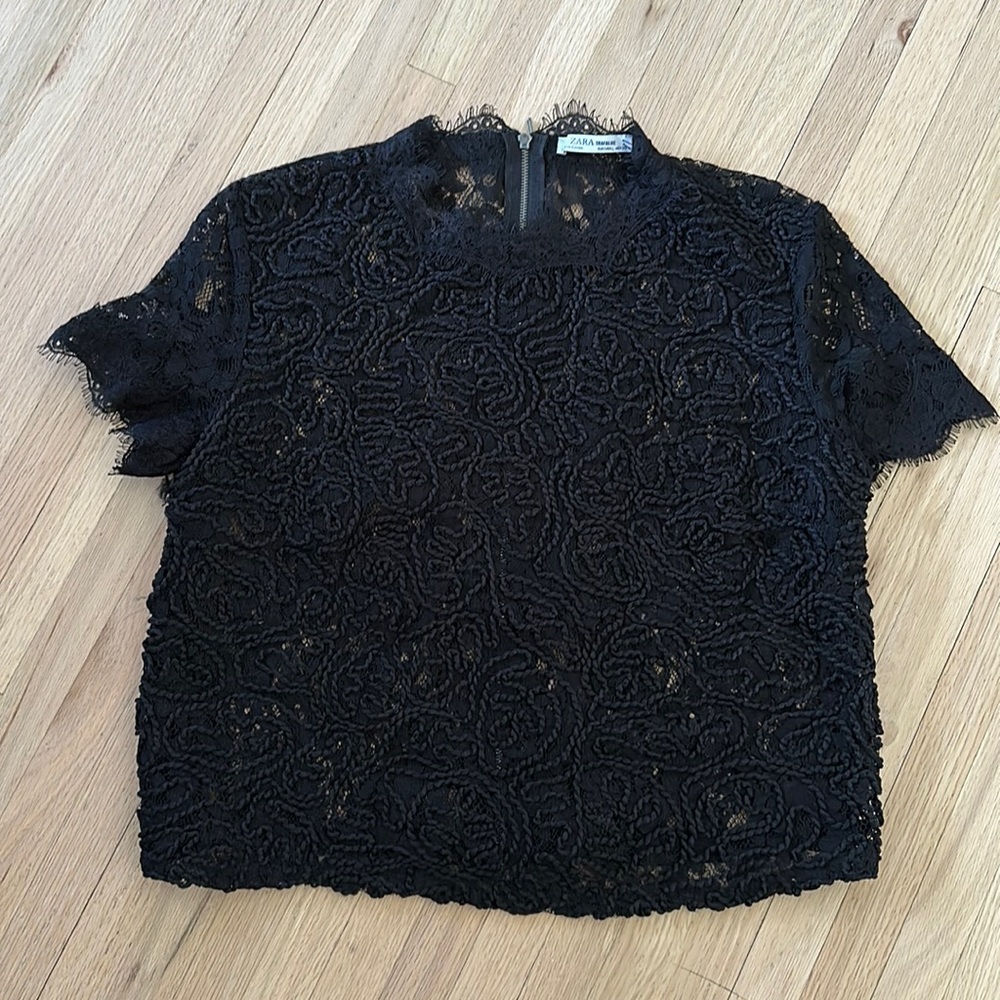 Zara Black Lace Short-Sleeve Blouse